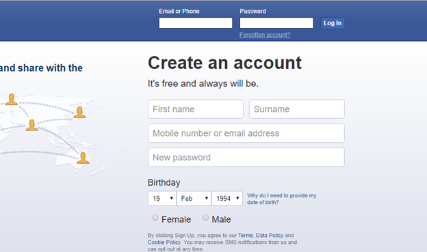 Facebook Login page
