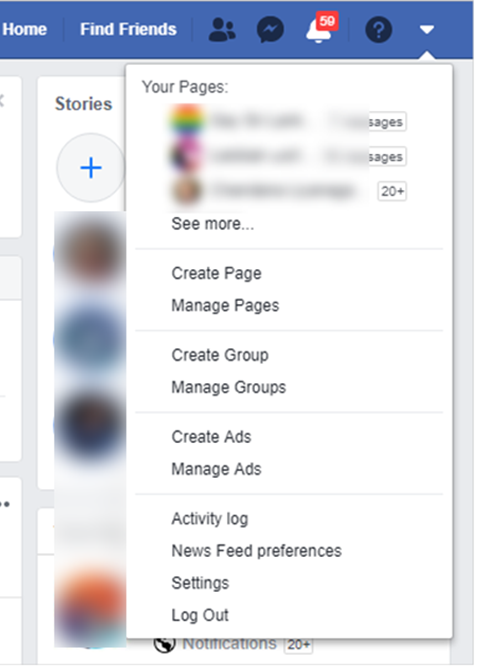 Facebook Option Dropdown Menu