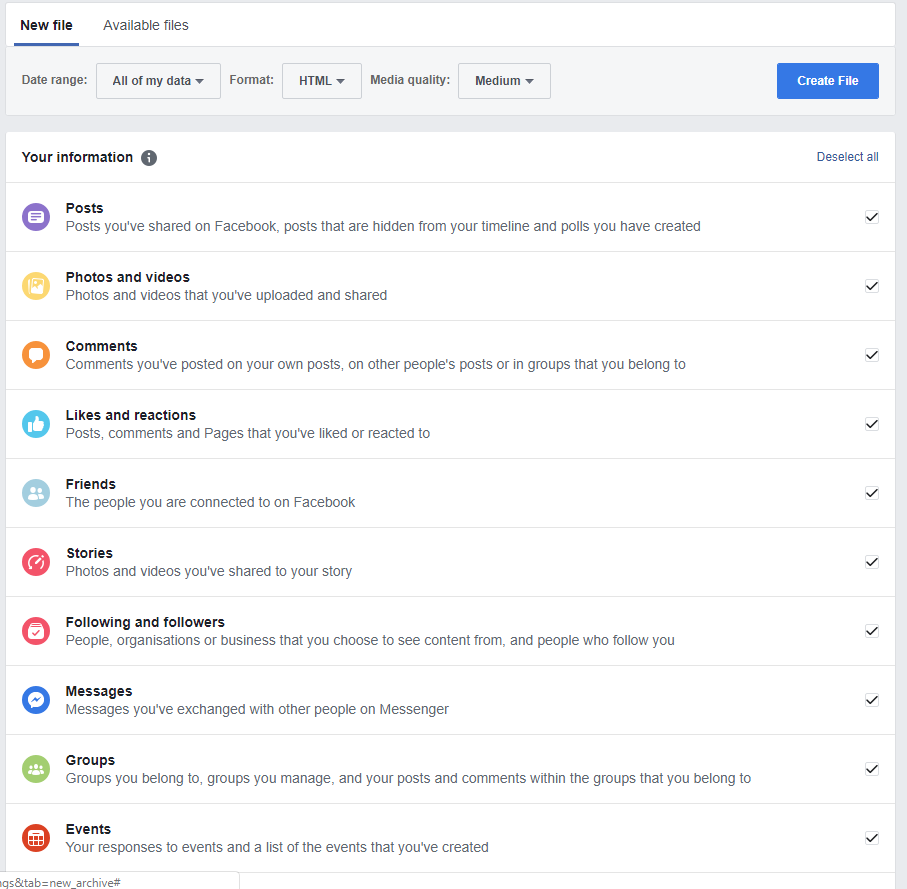 Facebook information Category